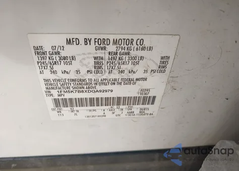 2013 Ford Explorer z USA, uszkodzony, nr VIN 1FM5K7B8XDGA92979